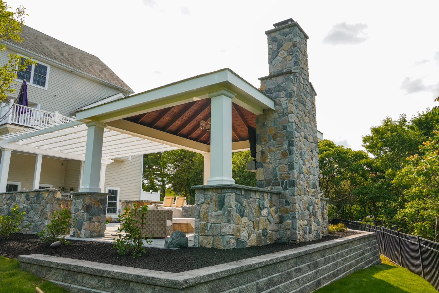 Pavilion and stone chimney, alternate angle