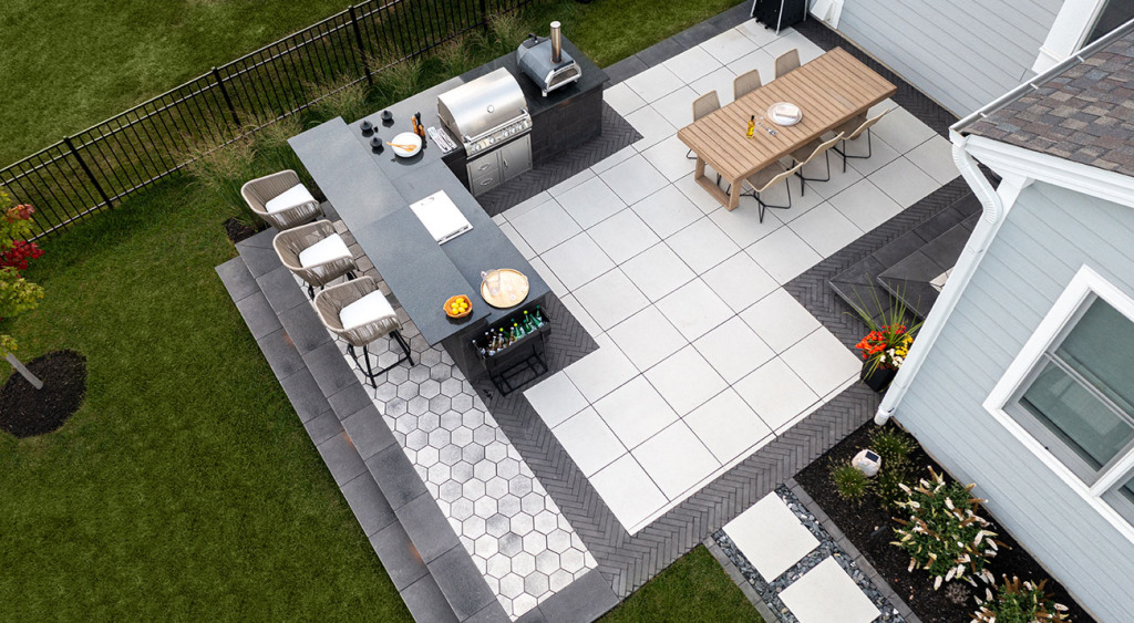 Arcana outdoor kitchen and dining aerial view