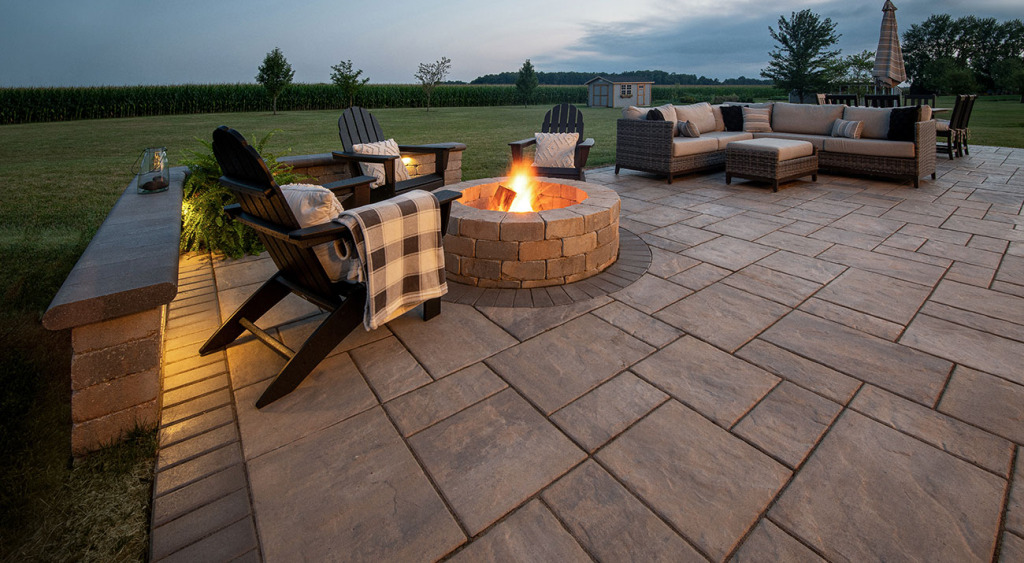 Beacon Hill Flagstone patio with evening fire pit