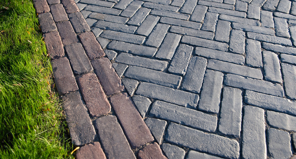 Copthorne herringbone path with brick border