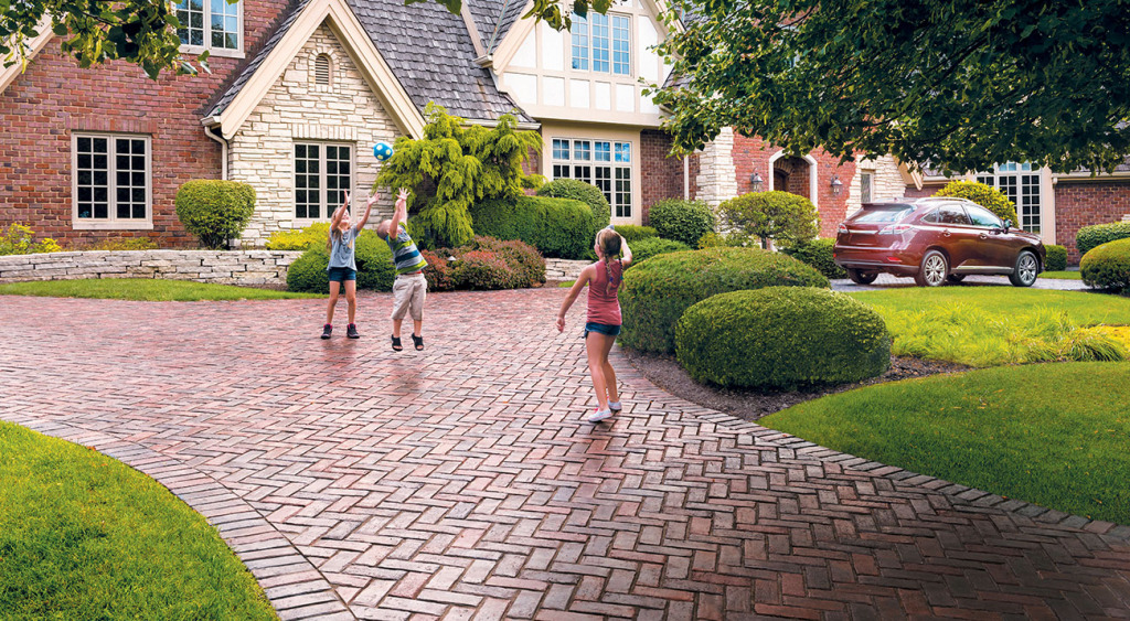Town Hall pavers on a classic New England driveway