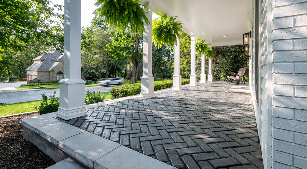 Town Hall covered front porch with ferns